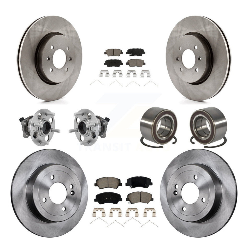 Front Rear Hub Bearings Disc Brake Rotors And Pads Kit (10Pc) For Kia Rio Hyundai Accent KBB-126530
