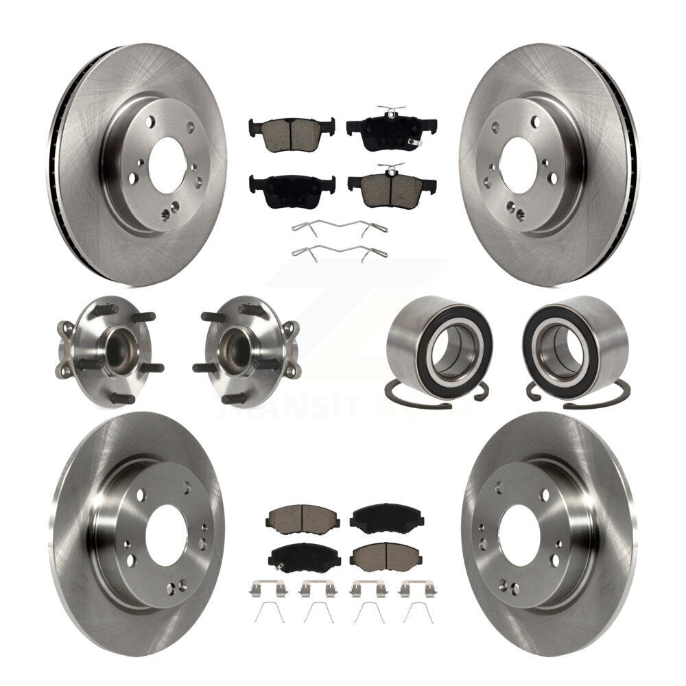 Front Rear Wheel Hub Bearing Disc Brake Rotor And Ceramic Pads Kit (10Pc) For Honda Civic KBB-126539