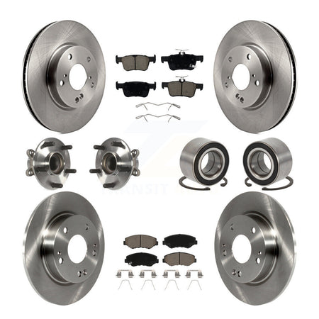 Front Rear Wheel Hub Bearing Disc Brake Rotor And Ceramic Pads Kit (10Pc) For Honda Civic KBB-126539