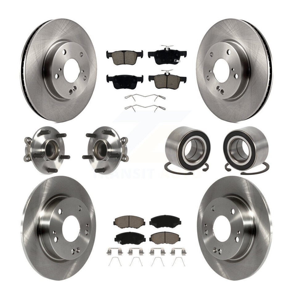 Front Rear Wheel Hub Bearing Disc Brake Rotor And Ceramic Pads Kit (10Pc) For Honda Civic KBB-126539