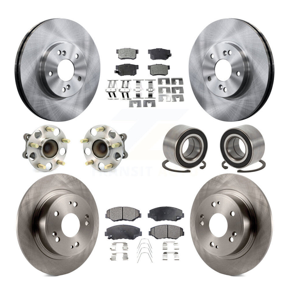 Front Rear Hub Bearing Disc Brake Rotor And Semi-Metallic Pad Kit (10Pc) For Honda Accord KBB-126542