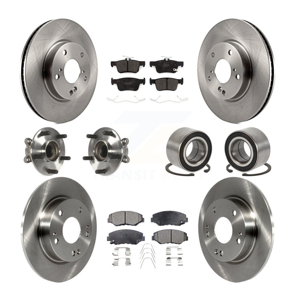 Front Rear Hub Bearing Disc Brake Rotor And Semi-Metallic Pads Kit (10Pc) For Honda Civic KBB-126544