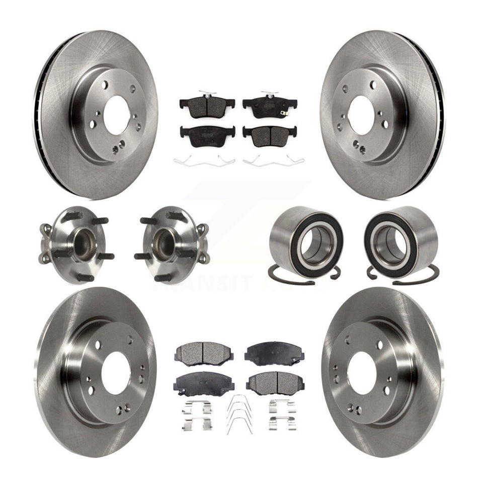 Front Rear Hub Bearing Disc Brake Rotor And Semi-Metallic Pads Kit (10Pc) For Honda Civic KBB-126544