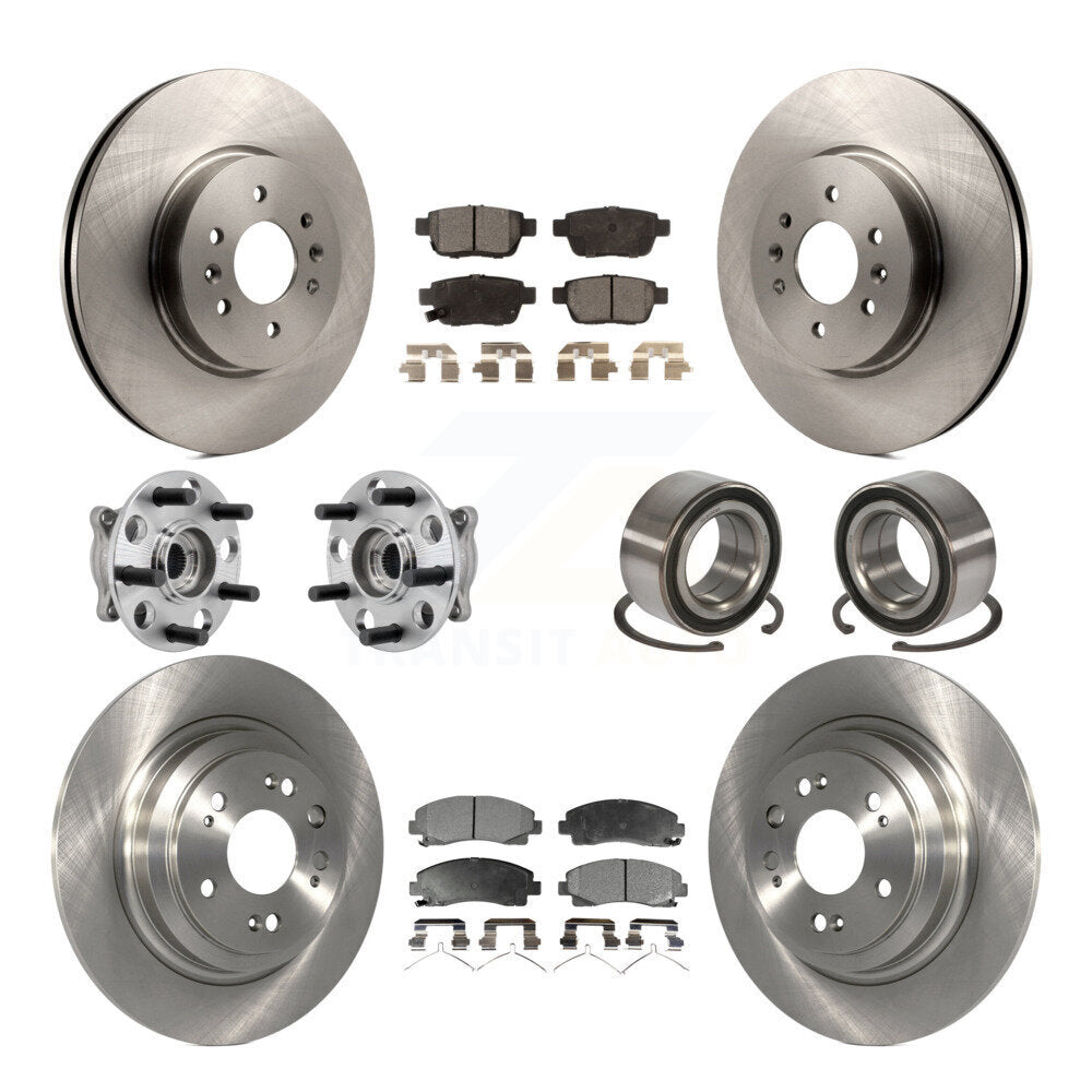 Front Rear Hub Bearings Disc Brake Rotors And Pads Kit (10Pc) For 2009-2013 Acura TL AWD KBB-126548