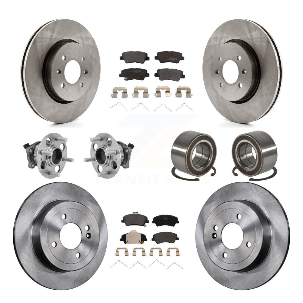 Front Rear Hub Bearings Disc Brake Rotors And Pads Kit (10Pc) For Kia Rio Hyundai Accent KBB-126549