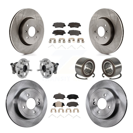 Front Rear Hub Bearings Disc Brake Rotors And Pads Kit (10Pc) For Kia Rio Hyundai Accent KBB-126549