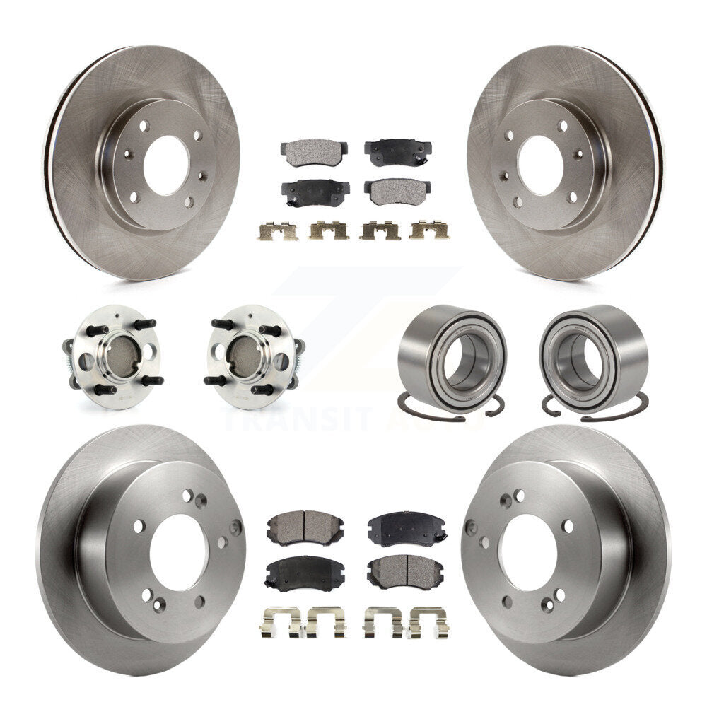 Front Rear Hub Bearing Brake Rotor Pad Kit (10Pc) For Kia Magentis 4-Wheel ABS From 10 05 KBB-126555