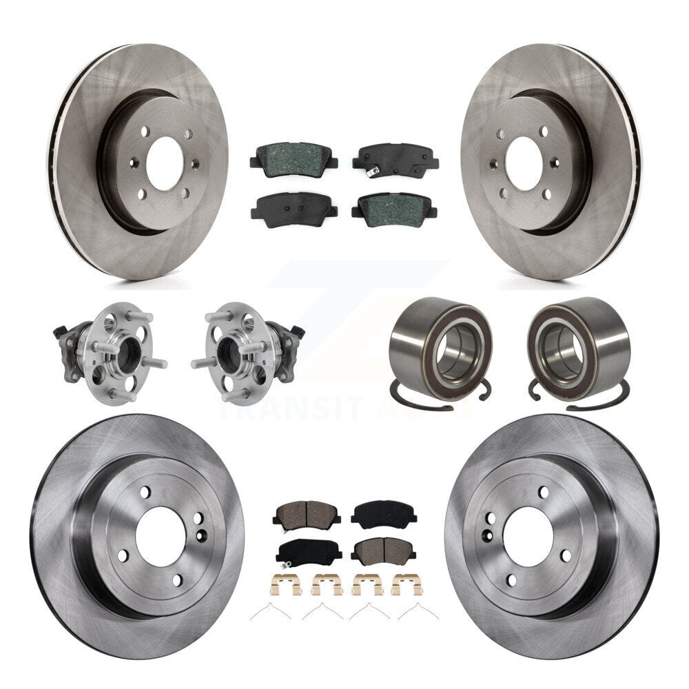 Front Rear Hub Bearings Disc Brake Rotors And Pads Kit (10Pc) For Kia Rio Hyundai Accent KBB-126568