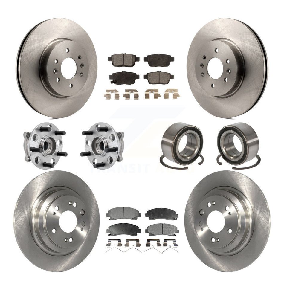 Front Rear Hub Bearings Disc Brake Rotors And Pads Kit (10Pc) For 2009-2013 Acura TL AWD KBB-126574