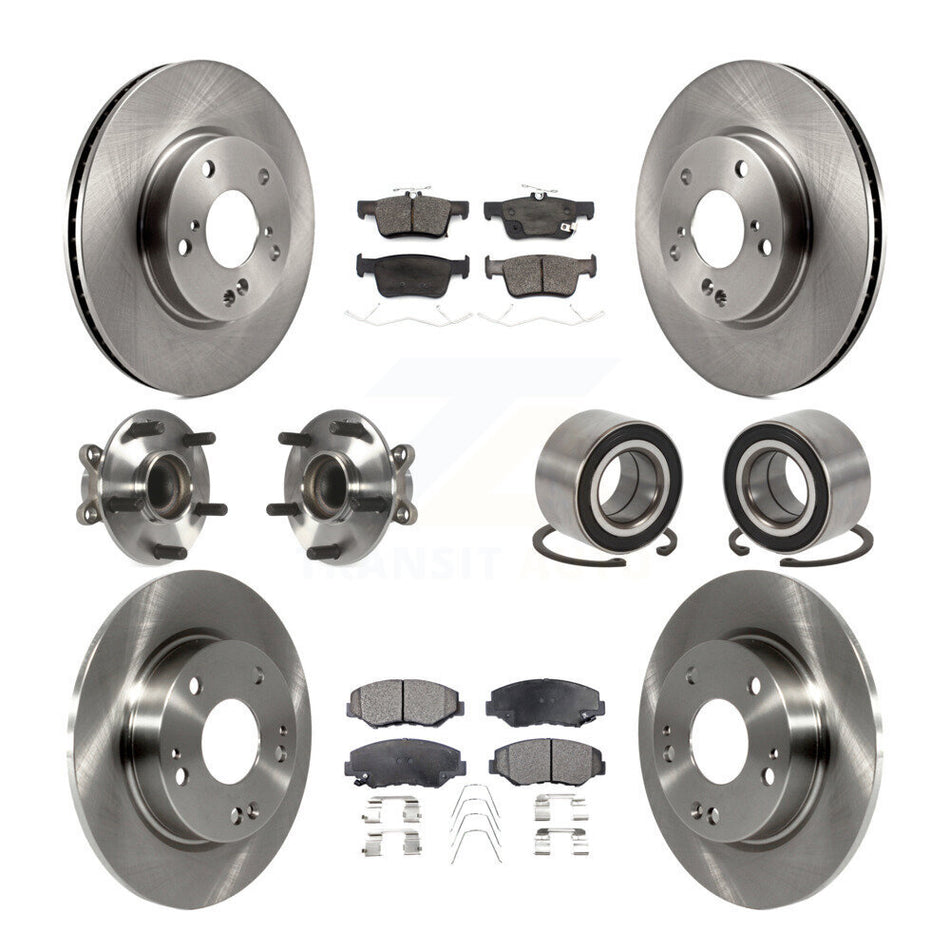Front Rear Wheel Hub Bearing Disc Brake Rotor And Ceramic Pads Kit (10Pc) For Honda Civic KBB-126578