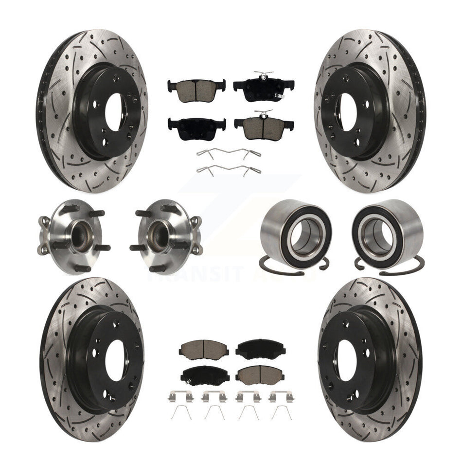 Front Rear Hub Bearing Coated Disc Brake Rotor And Ceramic Pad Kit (10Pc) For Honda Civic KBB-126588