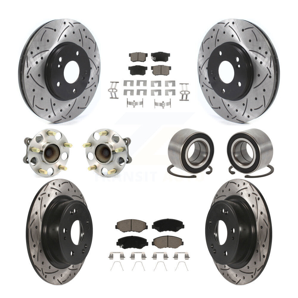 Front Rear Wheel Hub Bearing Coated Disc Brake Rotor And Pads Kit (10Pc) For Honda Accord KBB-126589