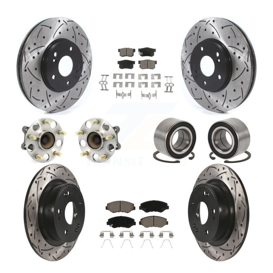 Front Rear Wheel Hub Bearing Coated Disc Brake Rotor And Pads Kit (10Pc) For Honda Accord KBB-126589