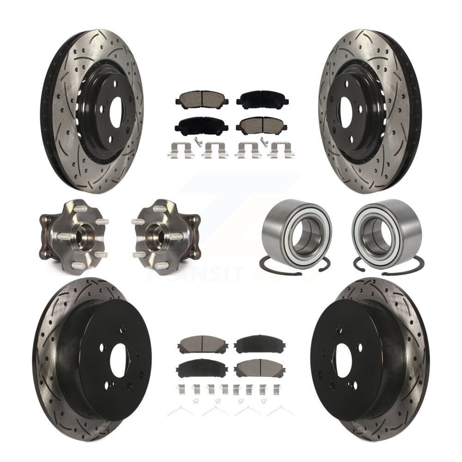 Front Rear Hub Bearing Coated Disc Brake Rotors And Pads Kit (10Pc) For Toyota Highlander KBB-126592