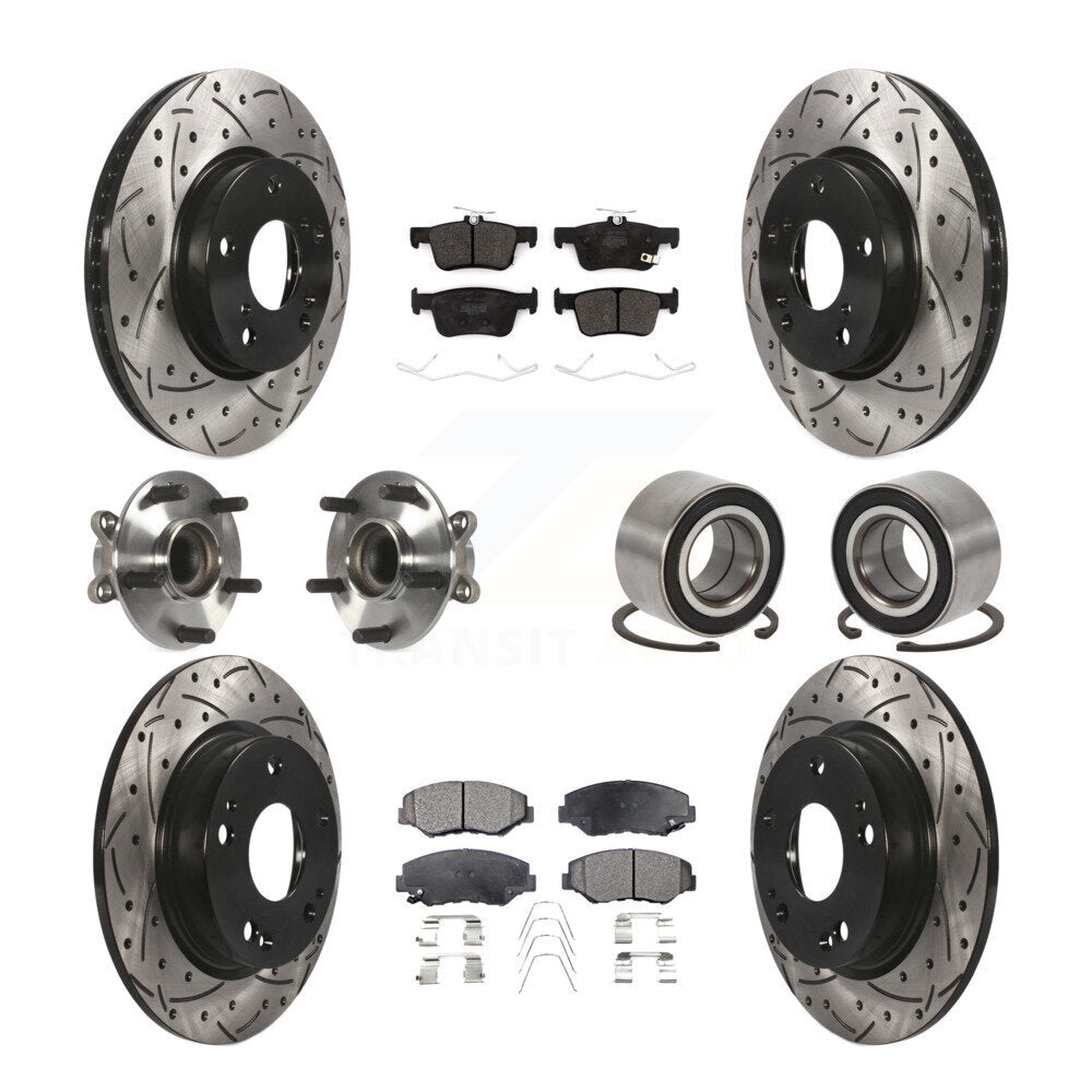 Front Rear Wheel Hub Bearing Coated Disc Brake Rotors And Pads Kit (10Pc) For Honda Civic KBB-126607