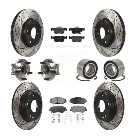 Front Rear Wheel Hub Bearing Coated Disc Brake Rotors And Pads Kit (10Pc) For Honda Civic KBB-126607