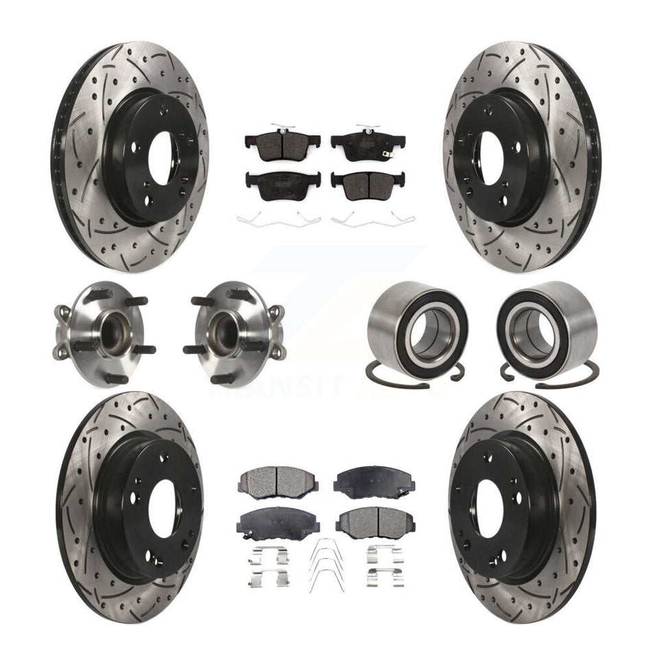 Front Rear Wheel Hub Bearing Coated Disc Brake Rotors And Pads Kit (10Pc) For Honda Civic KBB-126607