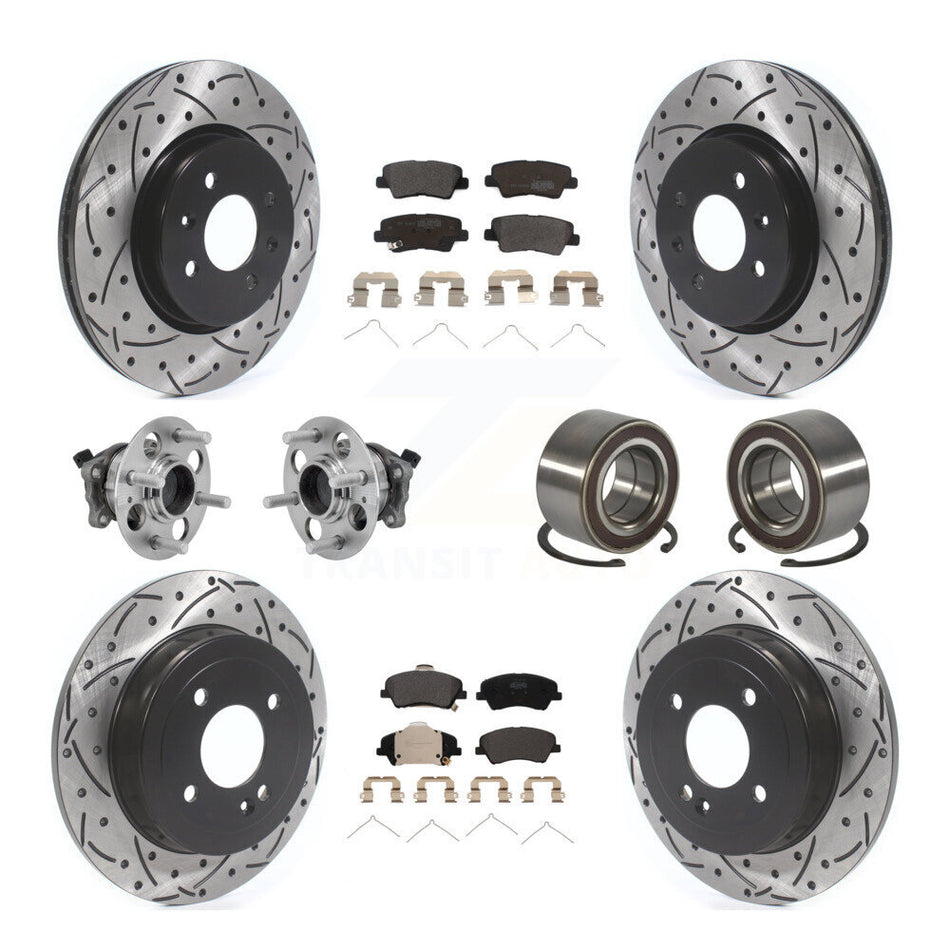Front Rear Hub Bearing Coated Disc Brake Rotor Pads Kit (10Pc) For Kia Rio Hyundai Accent KBB-126609