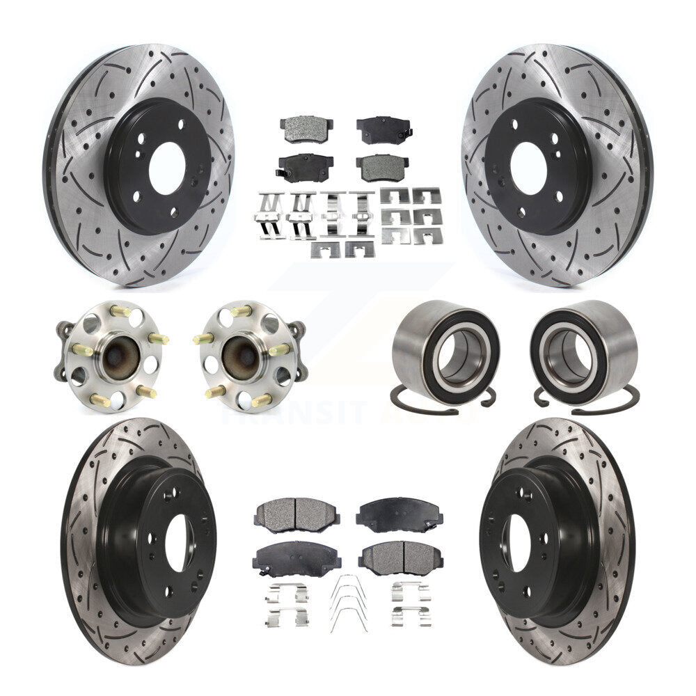 Front Rear Wheel Hub Bearing Coated Disc Brake Rotor And Pads Kit (10Pc) For Honda Accord KBB-126611