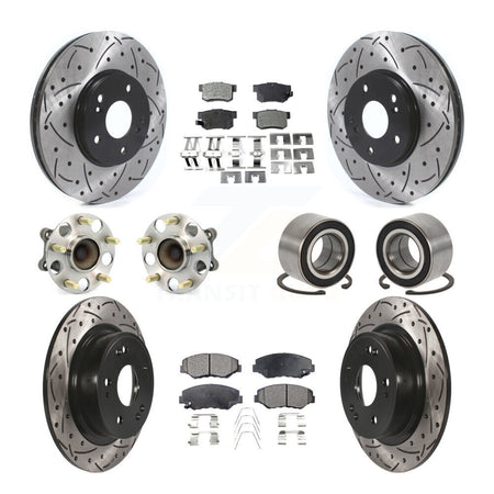 Front Rear Wheel Hub Bearing Coated Disc Brake Rotor And Pads Kit (10Pc) For Honda Accord KBB-126611