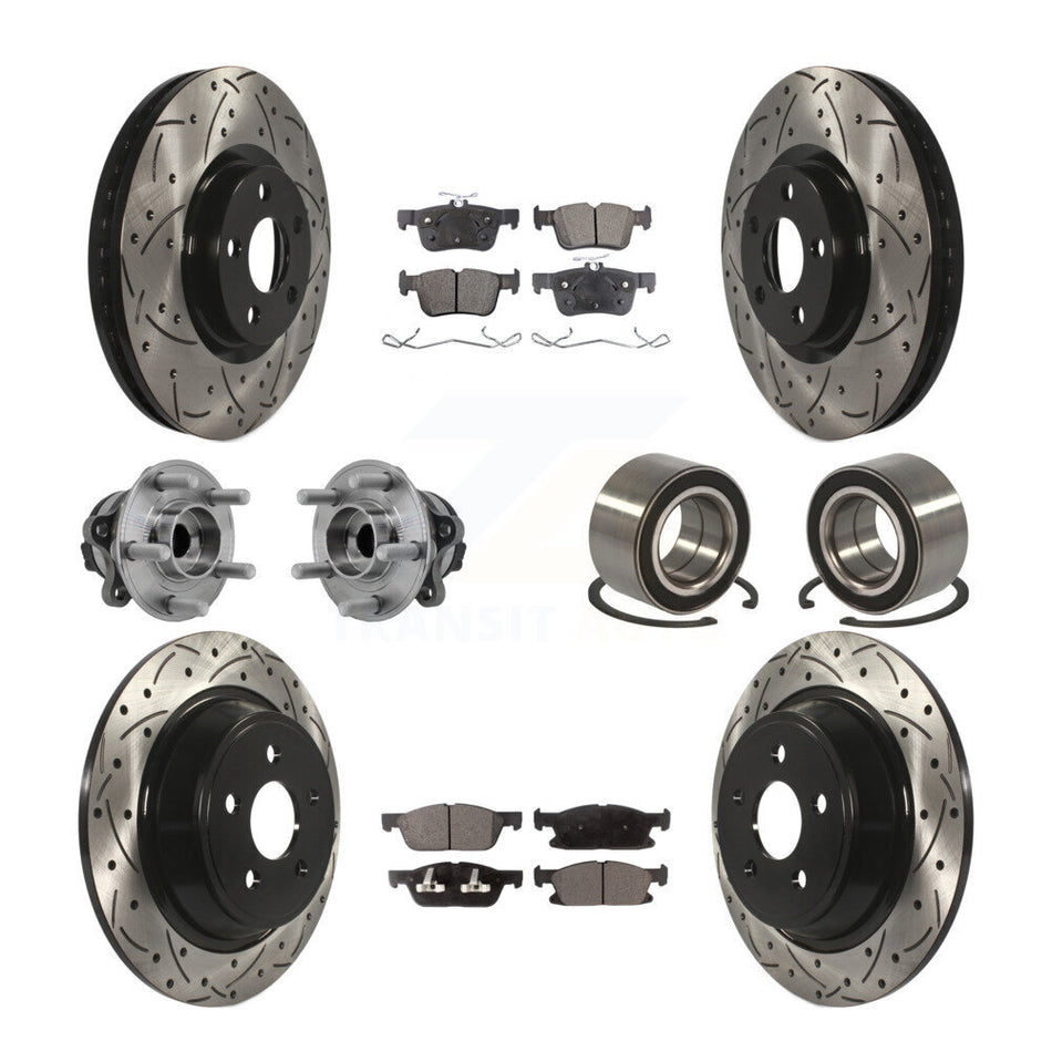 Front Rear Hub Bearing Coated Disc Brake Rotor And Pads Kit (10Pc) For 2015 Ford Edge FWD KBB-126615