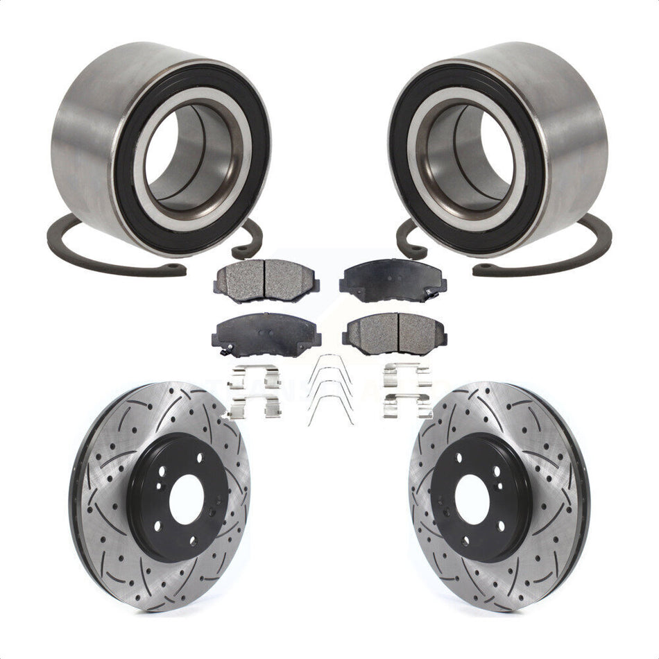 Front Wheel Bearing Drill Slot Brake Rotor Pad Kit For 2005 Honda Accord Hybrid with 3.0L KBB-126620
