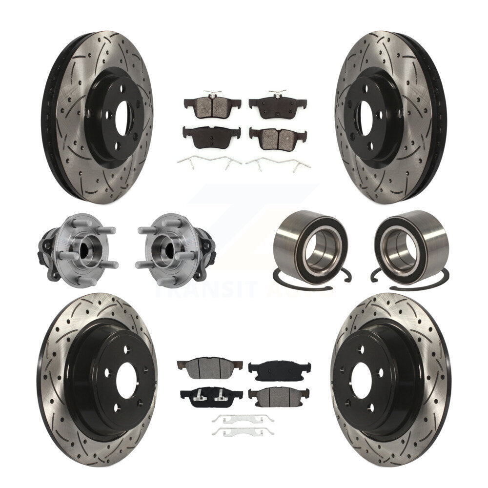 Front Rear Hub Bearing Coated Disc Brake Rotor And Pads Kit (10Pc) For 2015 Ford Edge FWD KBB-126623