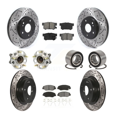 Front Rear Wheel Hub Bearing Coated Disc Brake Rotor And Pads Kit (10Pc) For Honda Accord KBB-126631