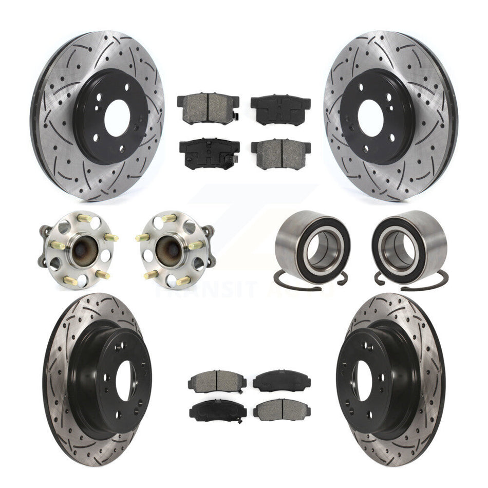 Front Rear Wheel Hub Bearing Coated Disc Brake Rotor And Pads Kit (10Pc) For Honda Accord KBB-126632