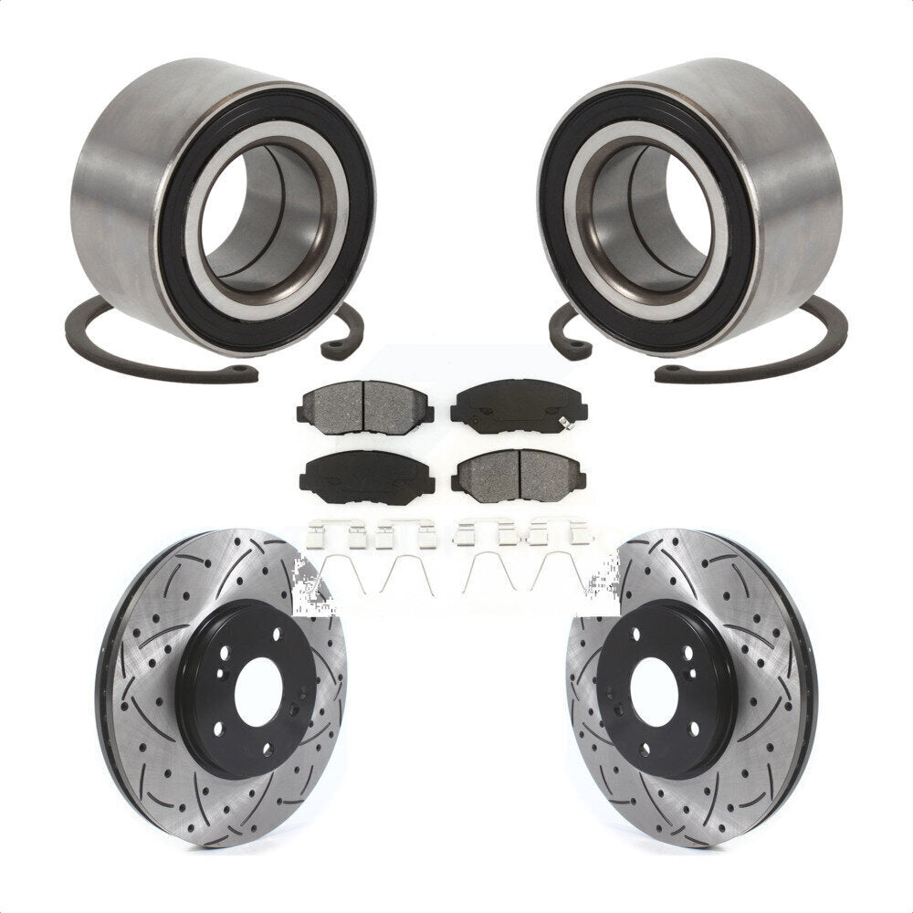 Front Wheel Bearing Drill Slot Brake Rotor Pad Kit For 2005 Honda Accord Hybrid with 3.0L KBB-126634