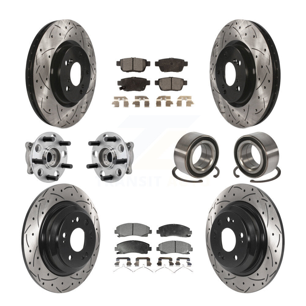 Front Rear Hub Bearing Coated Disc Brake Rotor Pads Kit (10Pc) For 2009-2013 Acura TL AWD KBB-126637