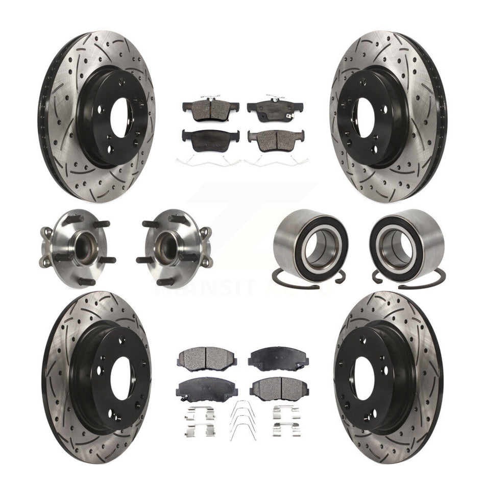 Front Rear Hub Bearing Coated Disc Brake Rotor And Ceramic Pad Kit (10Pc) For Honda Civic KBB-126640