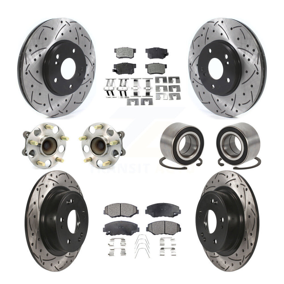 Front Rear Wheel Hub Bearing Coated Disc Brake Rotor And Pads Kit (10Pc) For Honda Accord KBB-126641