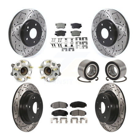 Front Rear Wheel Hub Bearing Coated Disc Brake Rotor And Pads Kit (10Pc) For Honda Accord KBB-126642