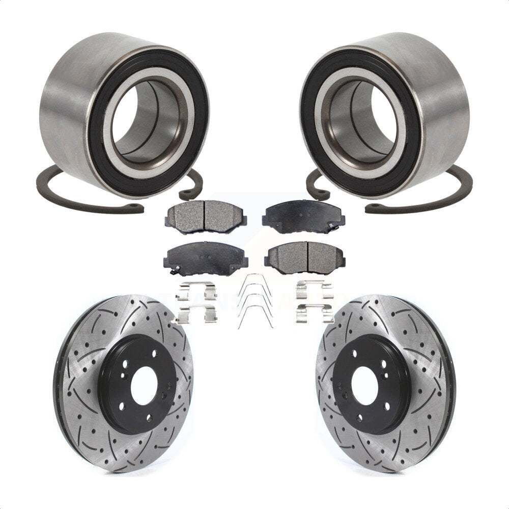 Front Wheel Bearing Drill Slot Brake Rotor Pad Kit For 2005 Honda Accord Hybrid with 3.0L KBB-126649