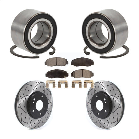 Front Wheel Bearing Coated Drilled Slotted Disc Brake Rotor And Pads Kit For Honda Accord KBB-126650