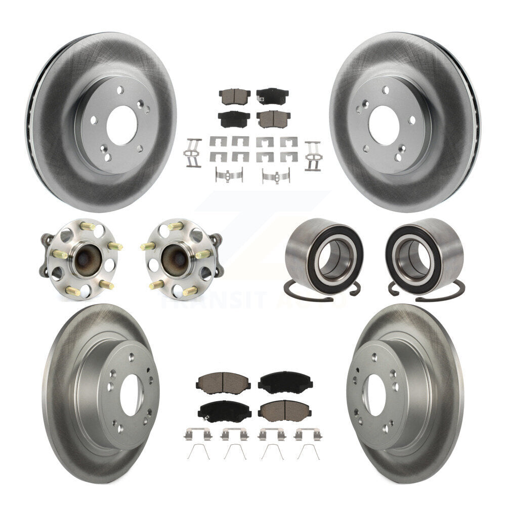 Front Rear Wheel Hub Bearing Coated Disc Brake Rotor And Pads Kit (10Pc) For Honda Accord KBB-126652