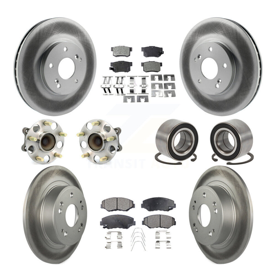Front Rear Wheel Hub Bearing Coated Disc Brake Rotor And Pads Kit (10Pc) For Honda Accord KBB-126683