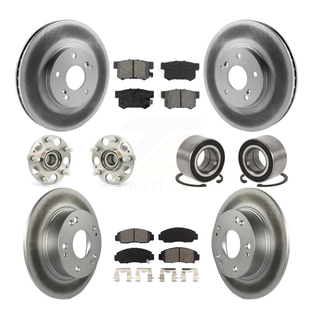 Front Rear Wheel Hub Bearing Coated Disc Brake Rotor And Pads Kit (10Pc) For Honda Accord KBB-126702