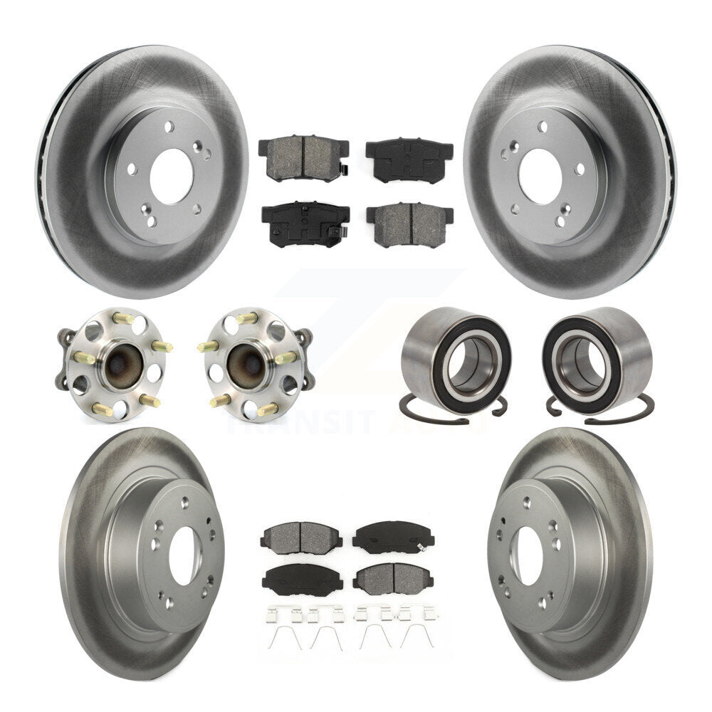 Front Rear Wheel Hub Bearing Coated Disc Brake Rotor And Pads Kit (10Pc) For Honda Accord KBB-126703