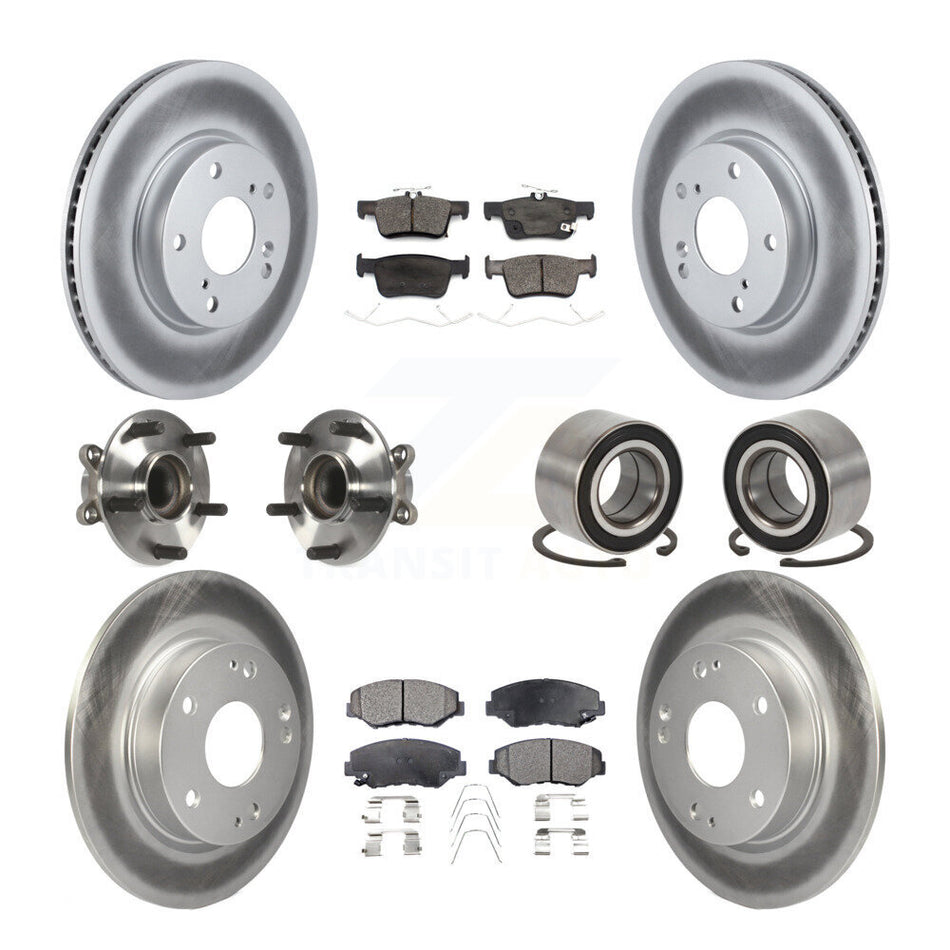 Front Rear Hub Bearing Coated Disc Brake Rotor And Ceramic Pad Kit (10Pc) For Honda Civic KBB-126732