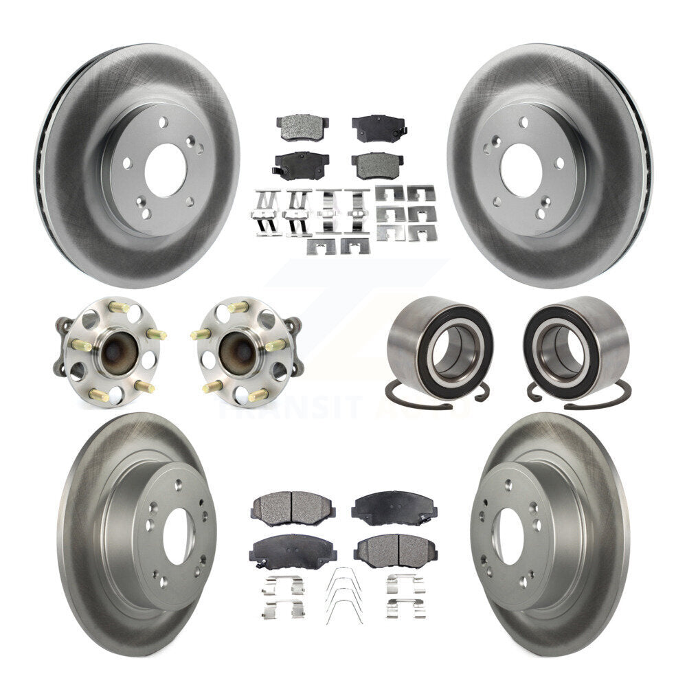 Front Rear Wheel Hub Bearing Coated Disc Brake Rotor And Pads Kit (10Pc) For Honda Accord KBB-126733