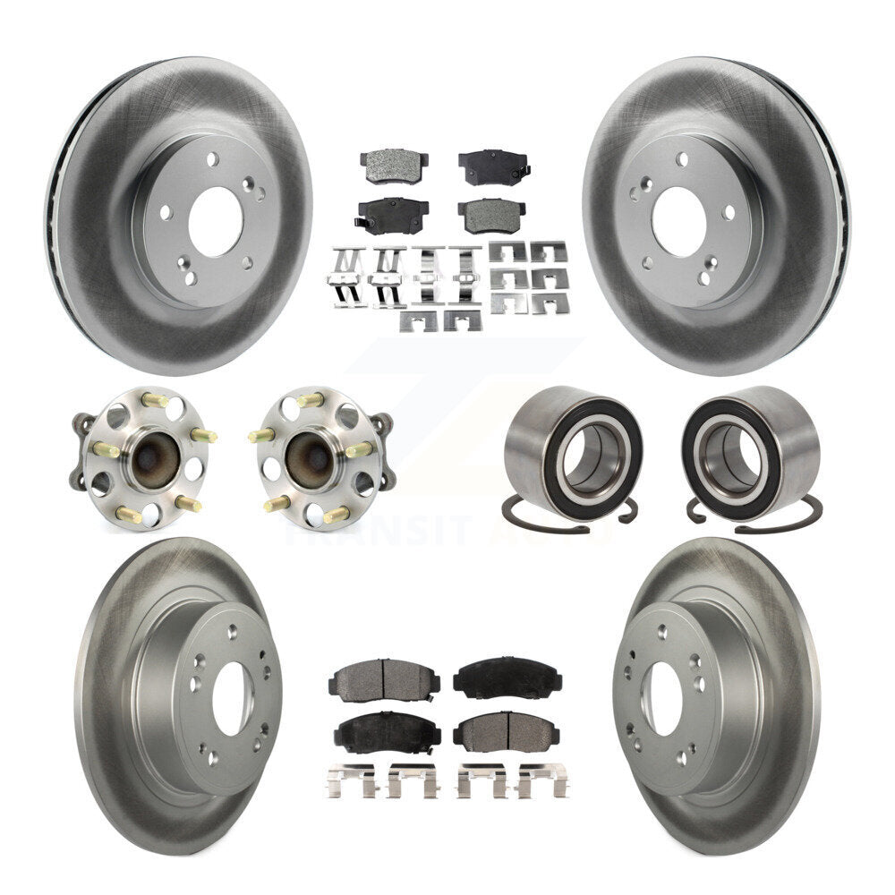 Front Rear Wheel Hub Bearing Coated Disc Brake Rotor And Pads Kit (10Pc) For Honda Accord KBB-126735