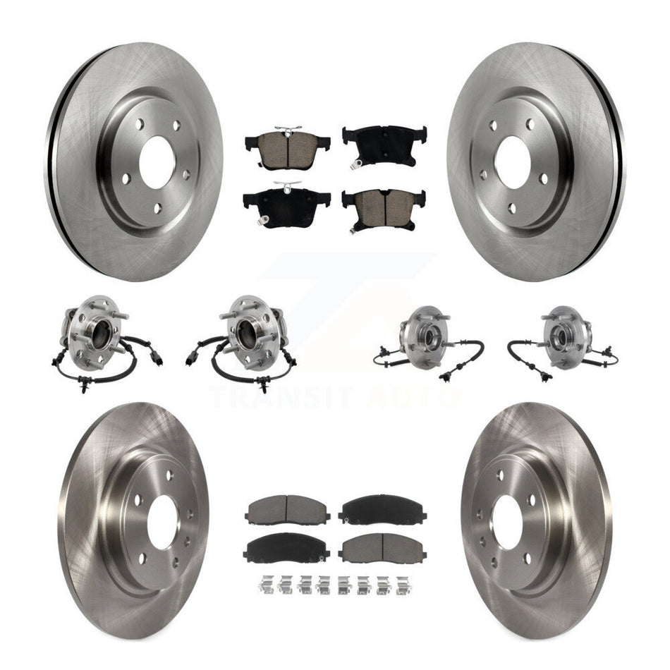 Front Rear Hub Bearing Disc Brake Rotor And Ceramic Pads Kit (10Pc) For Chrysler Pacifica KBB-126808