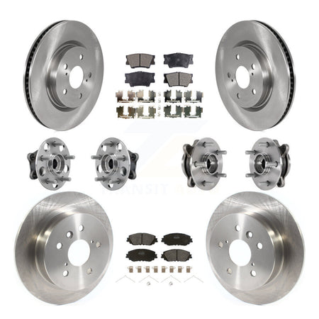 Front Rear Hub Bearing Disc Brake Rotor And Semi-Metallic Pad Kit (10Pc) For Toyota Camry KBB-126827