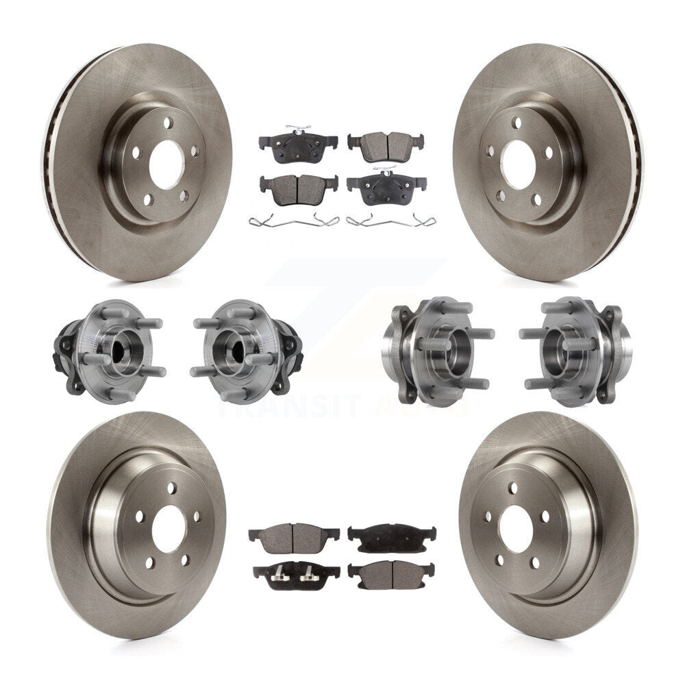 Front Rear Hub Bearings Disc Brake Rotors And Pads Kit (10Pc) For 2015-2018 Ford Edge FWD KBB-126844
