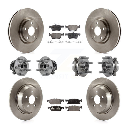 Front Rear Hub Bearings Disc Brake Rotors And Pads Kit (10Pc) For 2015-2018 Ford Edge FWD KBB-126844