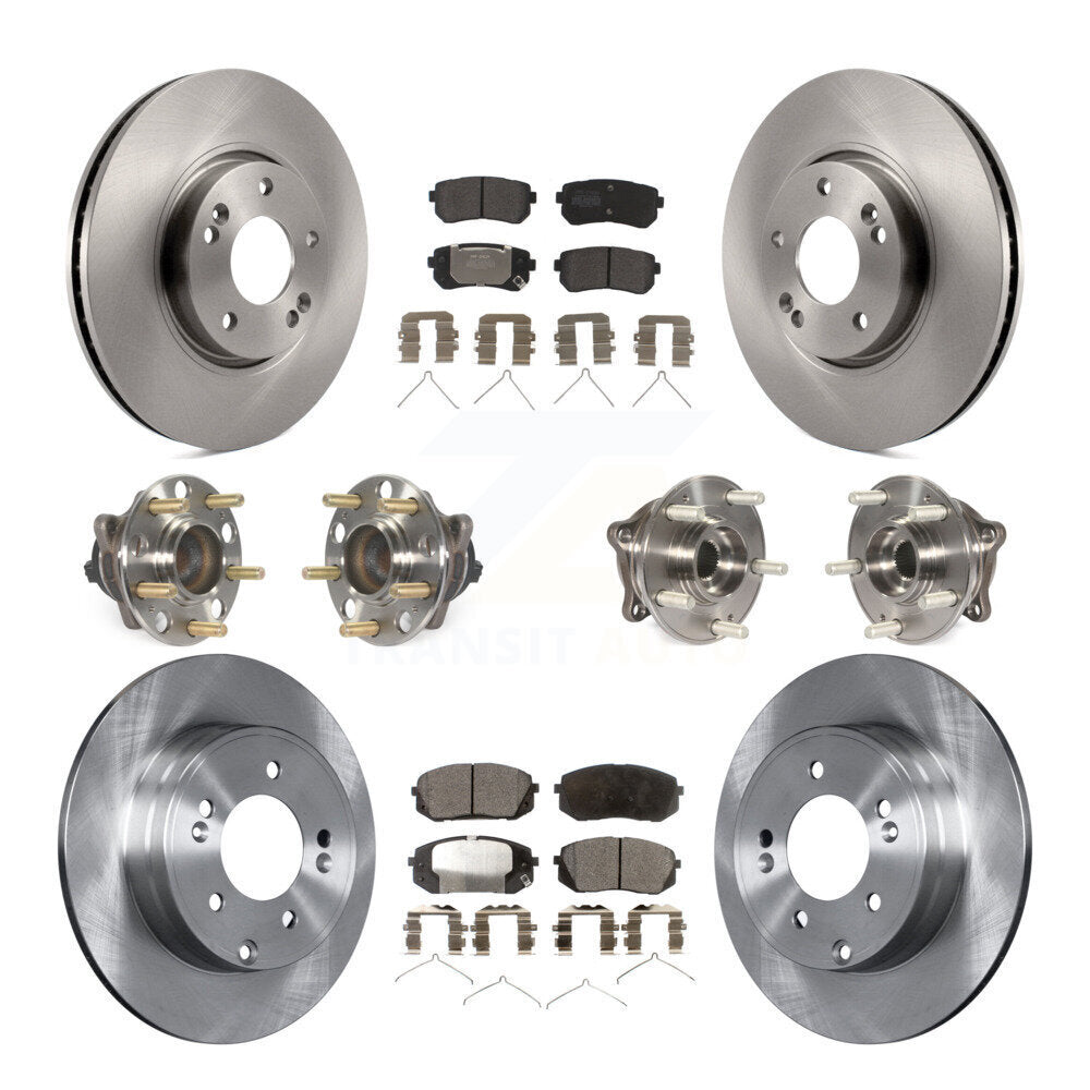 Front Rear Hub Bearings Assembly Disc Brake Rotors And Pads Kit (10Pc) For Hyundai Sonata KBB-126846