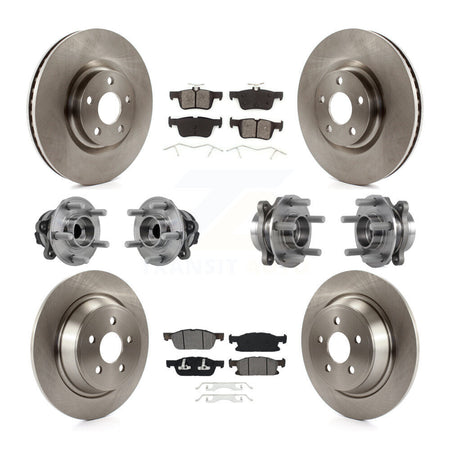 Front Rear Hub Bearings Disc Brake Rotors And Pads Kit (10Pc) For 2015-2018 Ford Edge FWD KBB-126871