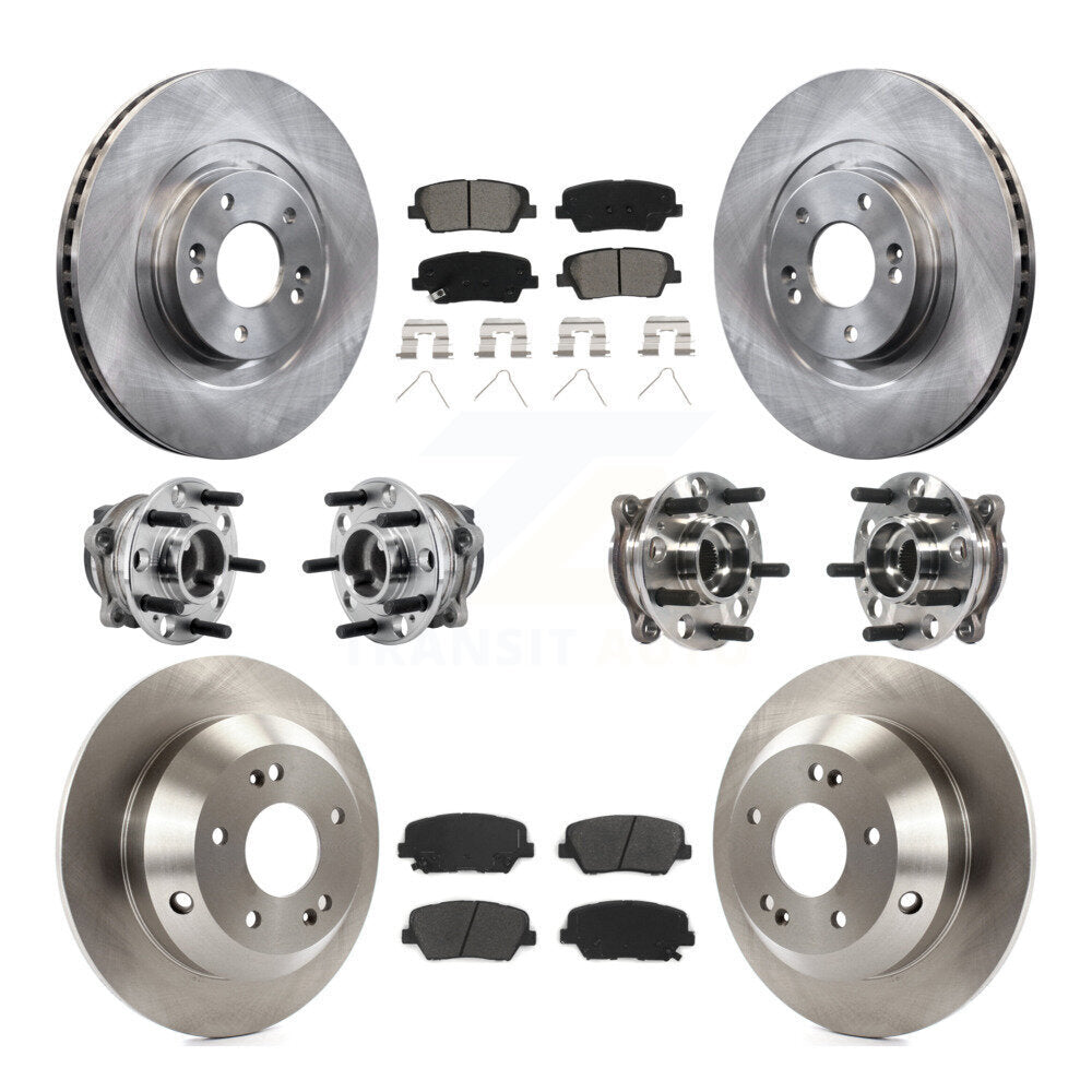 Front Rear Hub Bearing Disc Brake Rotor And Pads Kit (10Pc) For 2016-2020 Kia Sorento FWD KBB-126877
